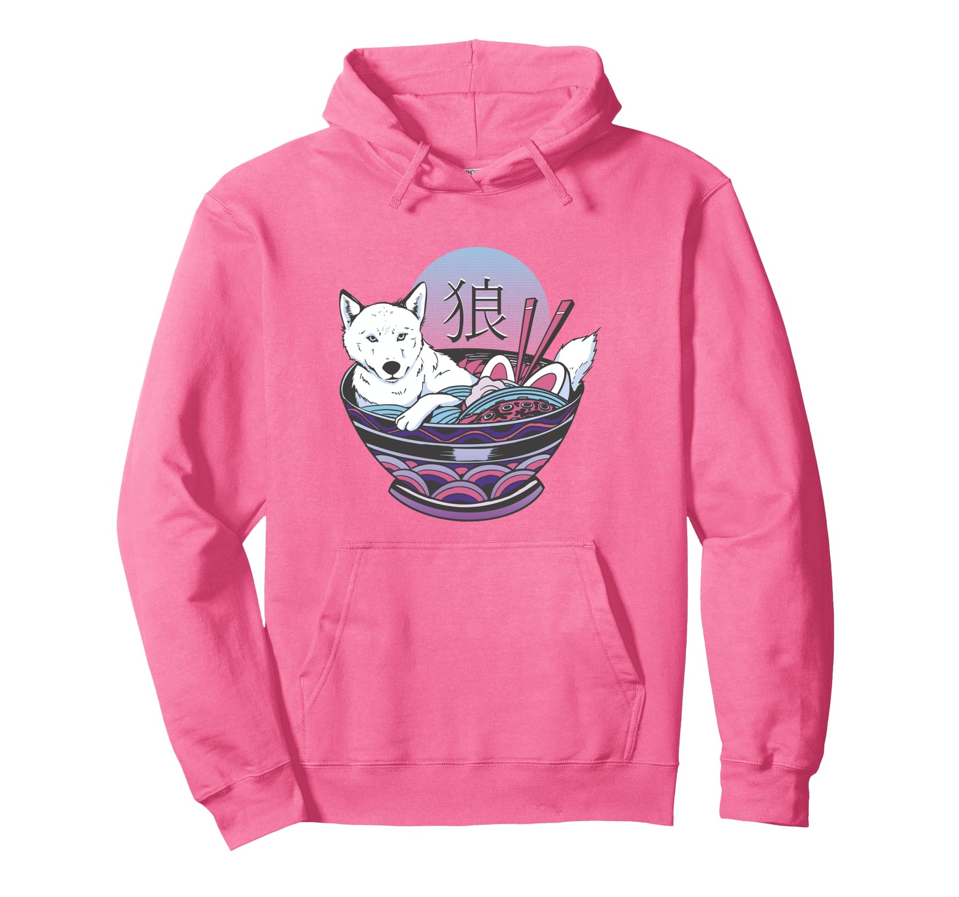 Vaporwave Wolf Ramen Bowl Japanese Hoodie - Aesthetic Graphic Unisex - T-Shirt, Sweatshirt, Hoodie