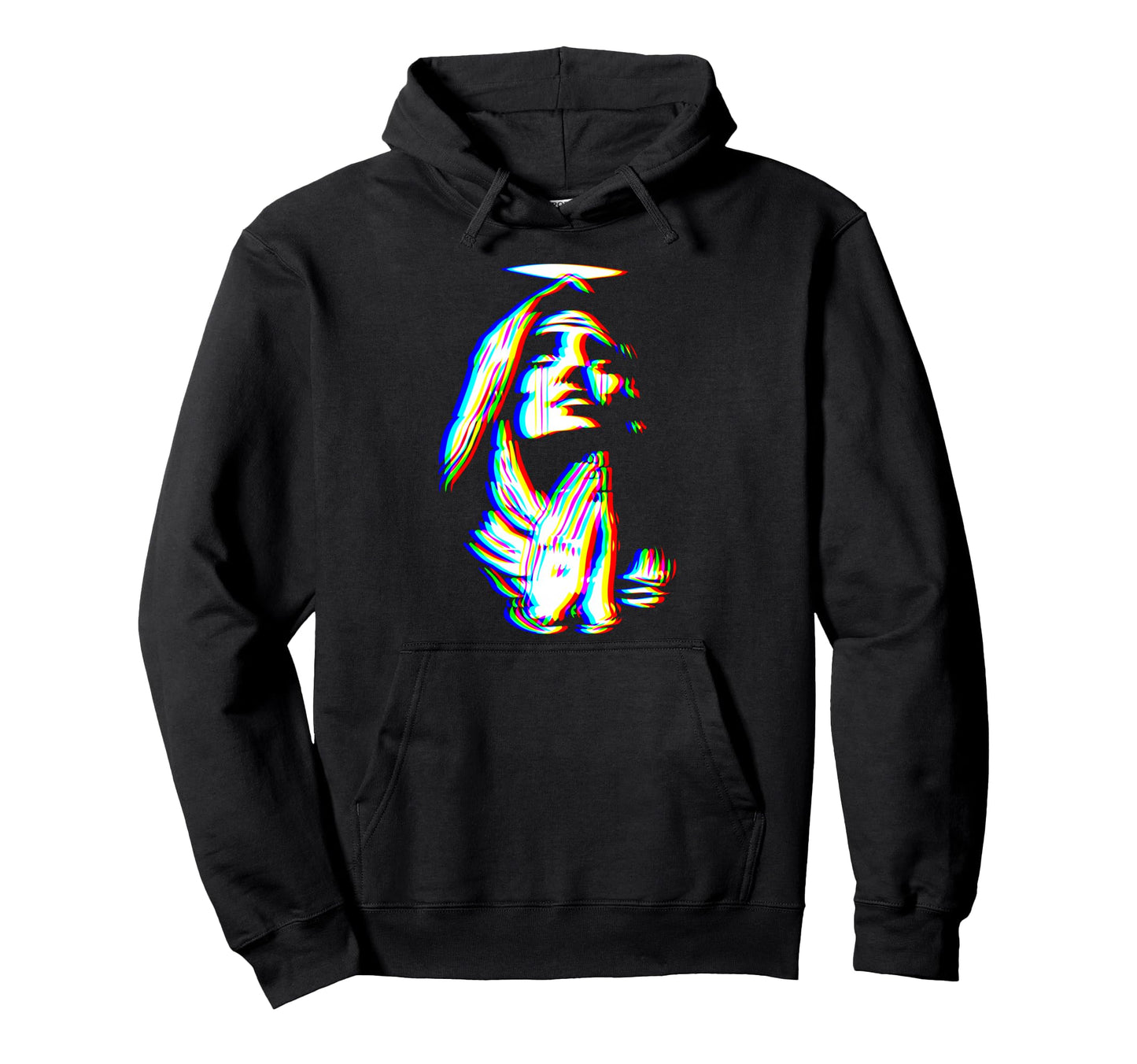 Praying Religious Glitch Art Vaporwave Hoodie - Novelty Apparel for Adults - T-Shirt, Sweatshirt, Hoodie