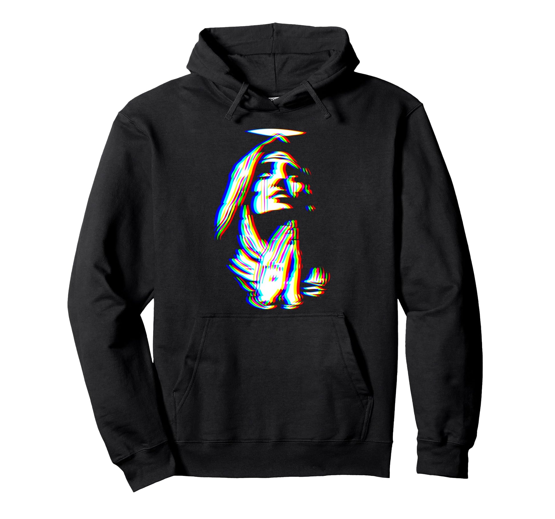 Praying Religious Glitch Art Vaporwave Hoodie - Novelty Apparel for Adults - T-Shirt, Sweatshirt, Hoodie