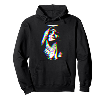 Praying Religious Glitch Art Vaporwave Hoodie - Novelty Apparel for Adults - T-Shirt, Sweatshirt, Hoodie