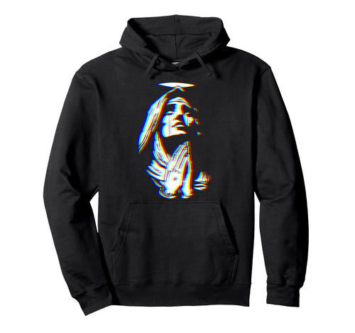 Praying Religious Glitch Art Vaporwave Hoodie - Novelty Apparel for Adults - T-Shirt, Sweatshirt, Hoodie