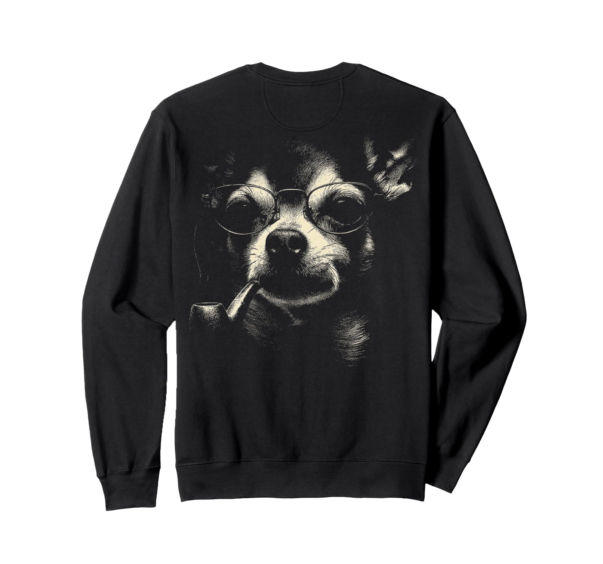 Chihuahua Smoking Pipe Glasses Sweatshirt - Casual Everyday Wear Unisex - T-Shirt, Sweatshirt, Hoodie
