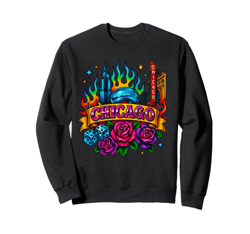 Chicago Rainbow City Tattoo Sweatshirt - Fun Novelty Design for Adults - T-Shirt, Sweatshirt, Hoodie