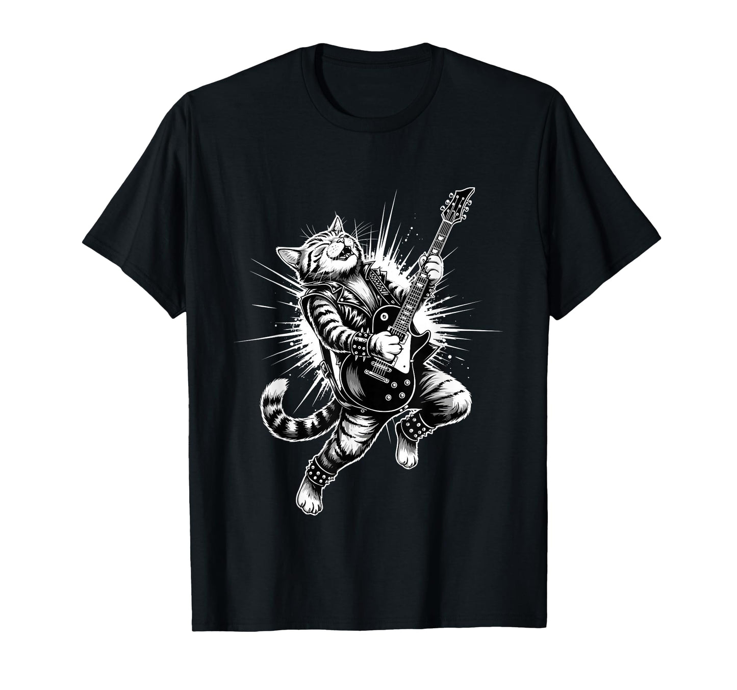 Rock Guitar Cat Playing Electric Funny T-Shirt - Trendy Graphic Unisex - T-Shirt, Sweatshirt, Hoodie