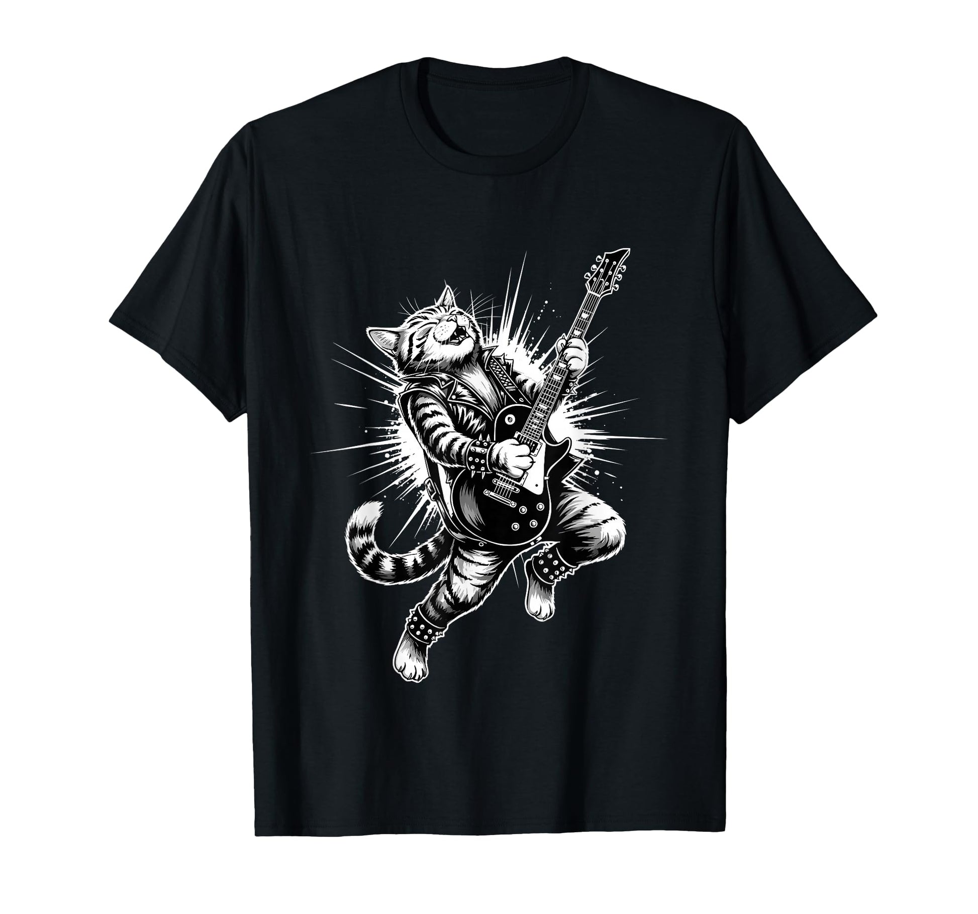 Rock Guitar Cat Playing Electric Funny T-Shirt - Trendy Graphic Unisex - T-Shirt, Sweatshirt, Hoodie