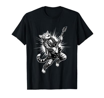 Rock Guitar Cat Playing Electric Funny T-Shirt - Trendy Graphic Unisex - T-Shirt, Sweatshirt, Hoodie
