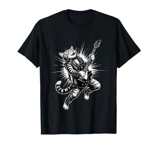 Rock Guitar Cat Playing Electric Funny T-Shirt - Trendy Graphic Unisex - T-Shirt, Sweatshirt, Hoodie