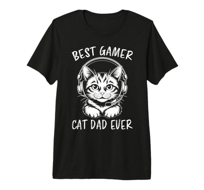 Best Gamer Cat Dad Ever Funny Gaming Tri T-Shirt - Custom Art Print Unisex - T-Shirt, Sweatshirt, Hoodie
