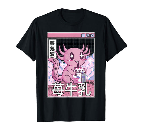 Axolotl Strawberry Milk Kawaii Vaporwave T-Shirt - Graphic Print Unisex - T-Shirt, Sweatshirt, Hoodie