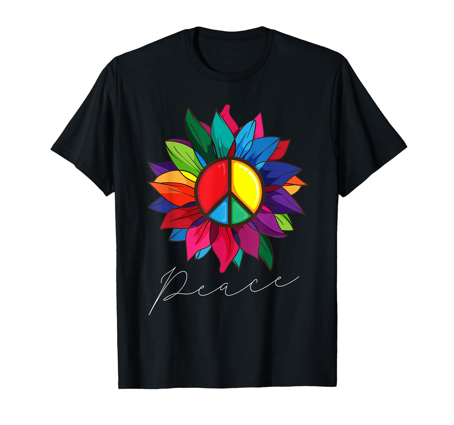 Sunflower Flower Rainbow Peace T-Shirt - Casual Everyday Wear Men Women - T-Shirt, Sweatshirt, Hoodie