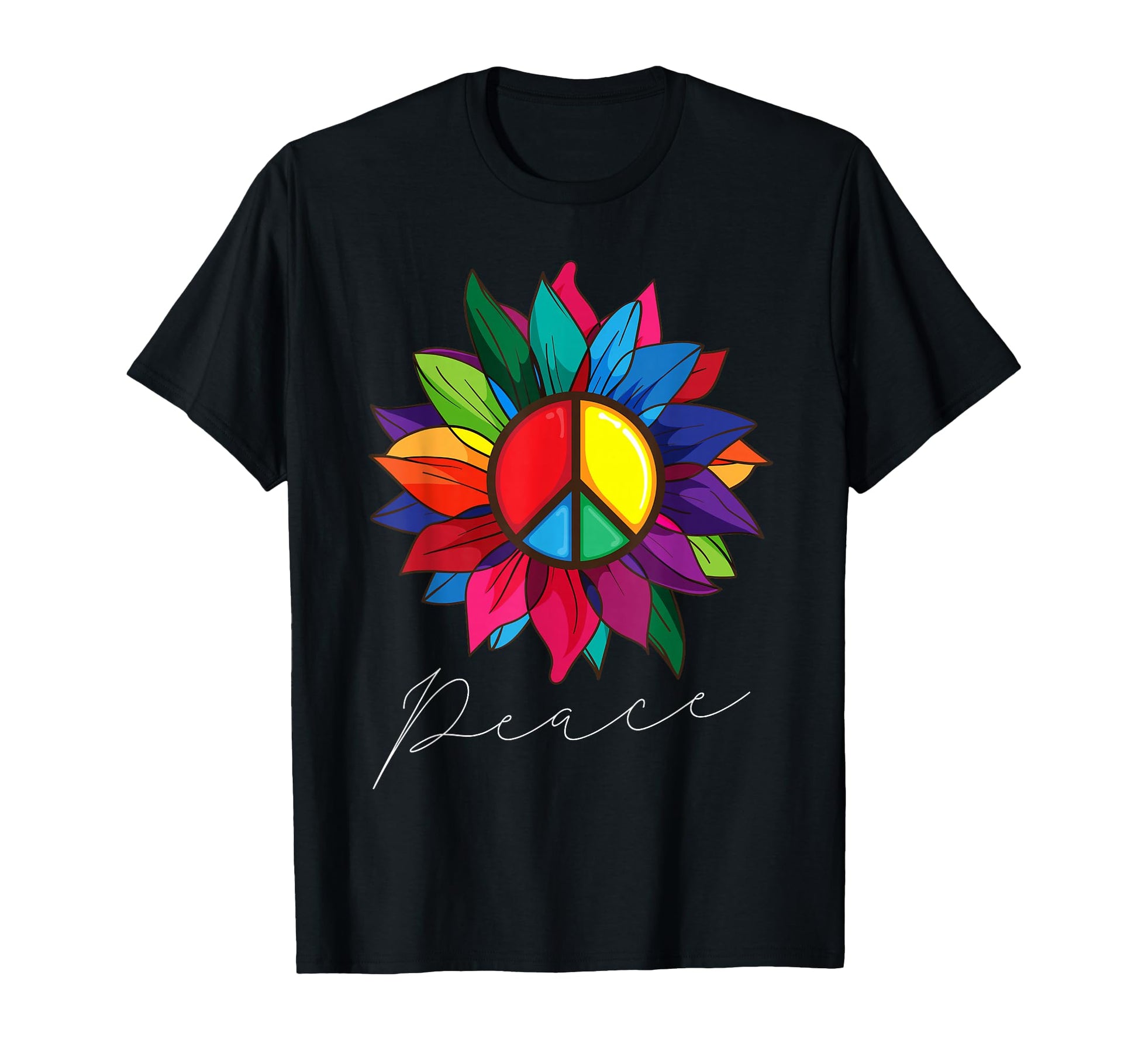 Sunflower Flower Rainbow Peace T-Shirt - Casual Everyday Wear Men Women - T-Shirt, Sweatshirt, Hoodie