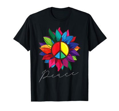 Sunflower Flower Rainbow Peace T-Shirt - Casual Everyday Wear Men Women - T-Shirt, Sweatshirt, Hoodie