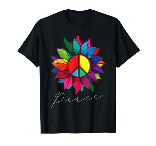 Sunflower Flower Rainbow Peace T-Shirt - Casual Everyday Wear Men Women - T-Shirt, Sweatshirt, Hoodie