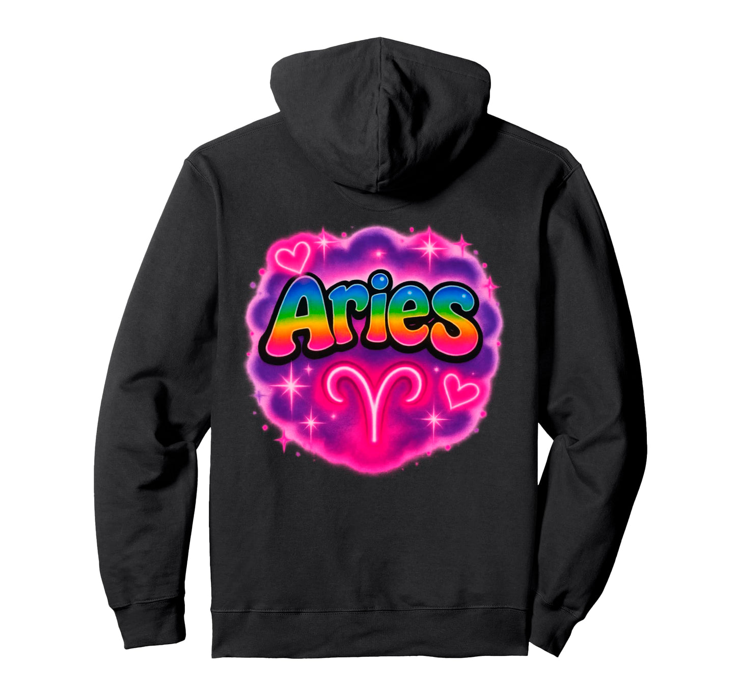 Aries Zodiac Sign Rainbow Airbrush Hoodie - Trendy Graphic Men Women - T-Shirt, Sweatshirt, Hoodie