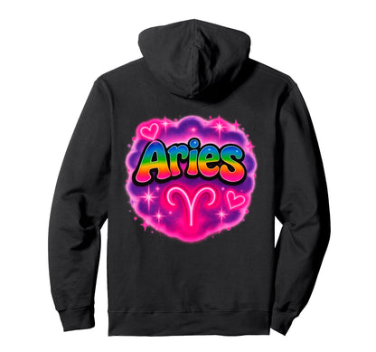 Aries Zodiac Sign Rainbow Airbrush Hoodie - Trendy Graphic Men Women - T-Shirt, Sweatshirt, Hoodie