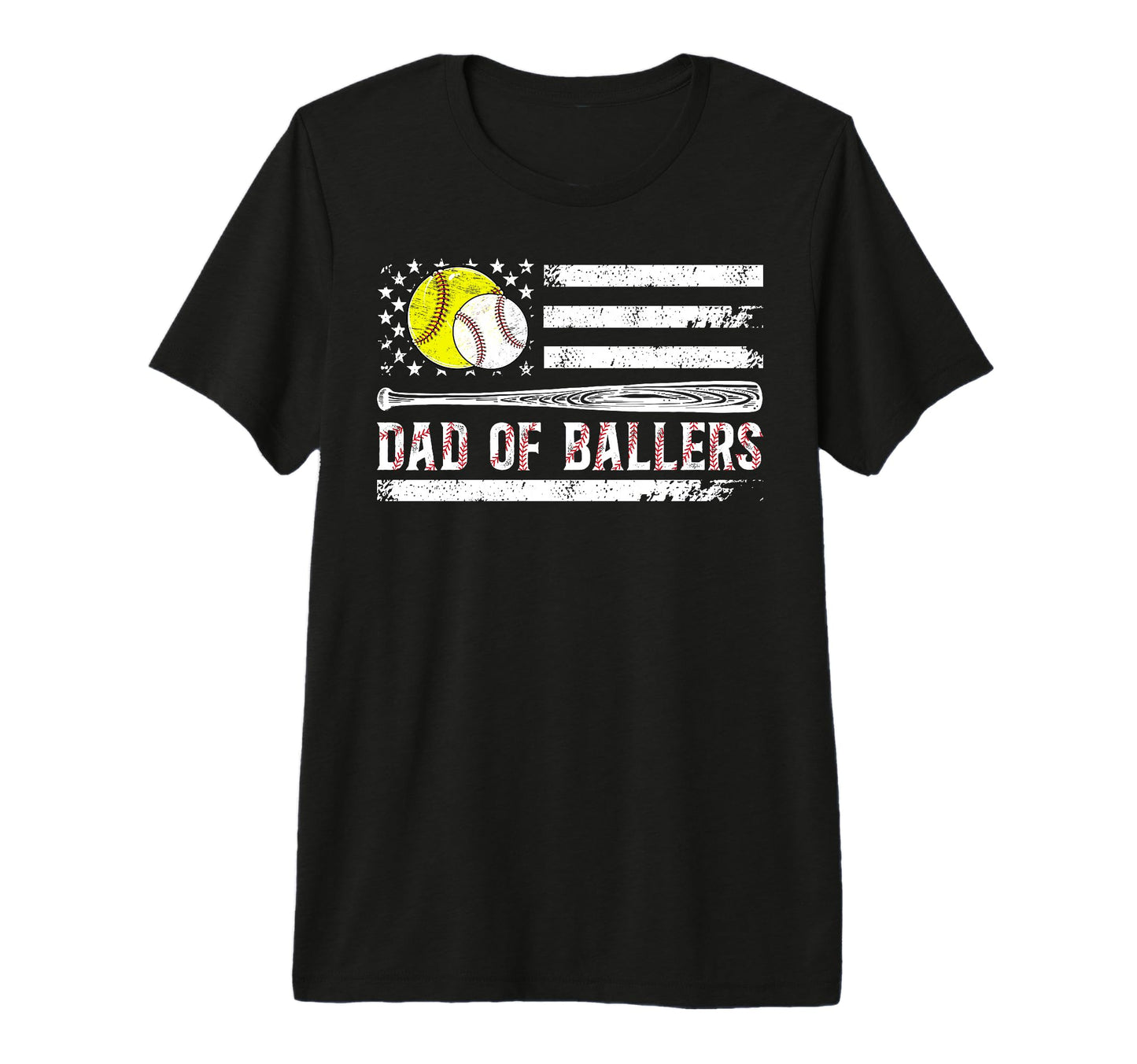 Mens Dad Ballers Us Flag Softball T-Shirt - Aesthetic Graphic for Adults - T-Shirt, Sweatshirt, Hoodie