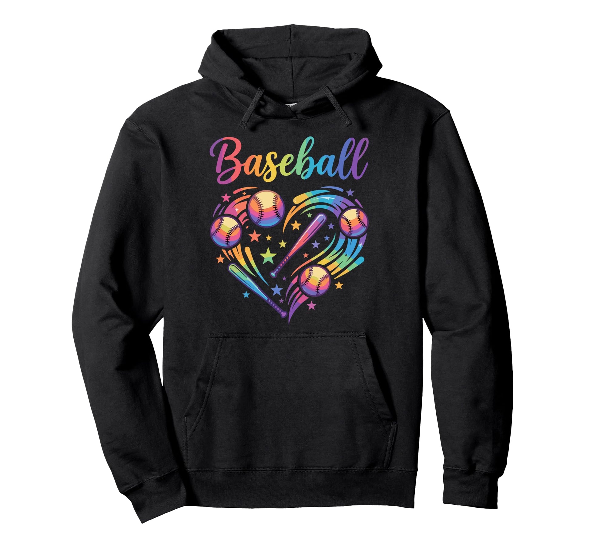Rainbow Baseball Heart Sports Player Fan Hoodie - Graphic Print Men Women - T-Shirt, Sweatshirt, Hoodie