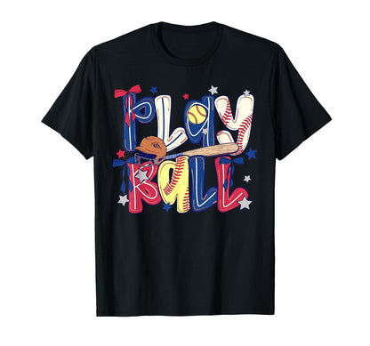 Preppy Girly Play Ball Baseball Moms T-Shirt - Casual Everyday Wear Unisex - T-Shirt, Sweatshirt, Hoodie