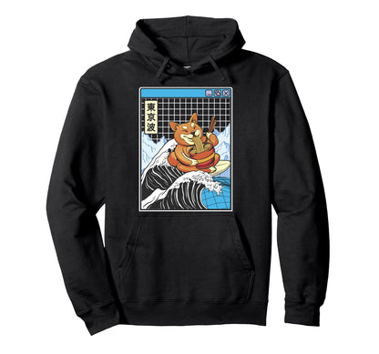 Shiba Inu Eating Ramen Surfing Hoodie - Streetwear Style Men Women - T-Shirt, Sweatshirt, Hoodie