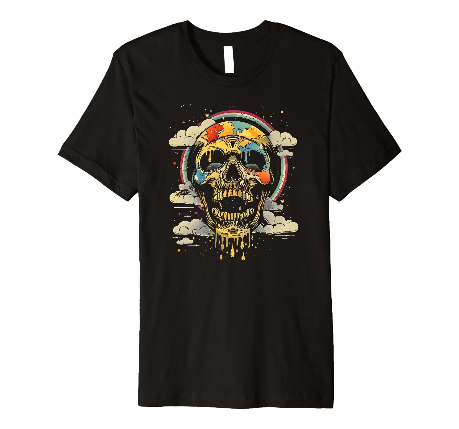 Psychedelic Melting Skull Dark Rainbow T-Shirt - Unique Graphic for Adults - T-Shirt, Sweatshirt, Hoodie