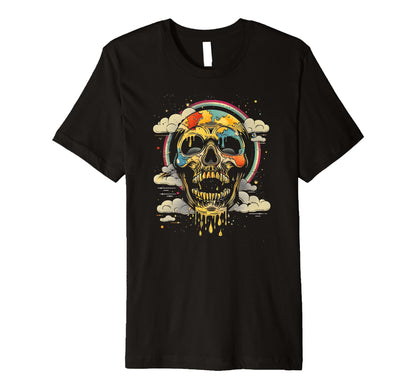 Psychedelic Melting Skull Dark Rainbow T-Shirt - Unique Graphic for Adults - T-Shirt, Sweatshirt, Hoodie