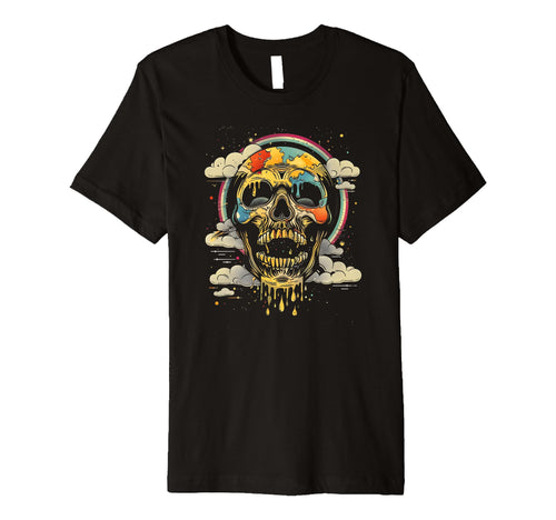 Psychedelic Melting Skull Dark Rainbow T-Shirt - Unique Graphic for Adults - T-Shirt, Sweatshirt, Hoodie