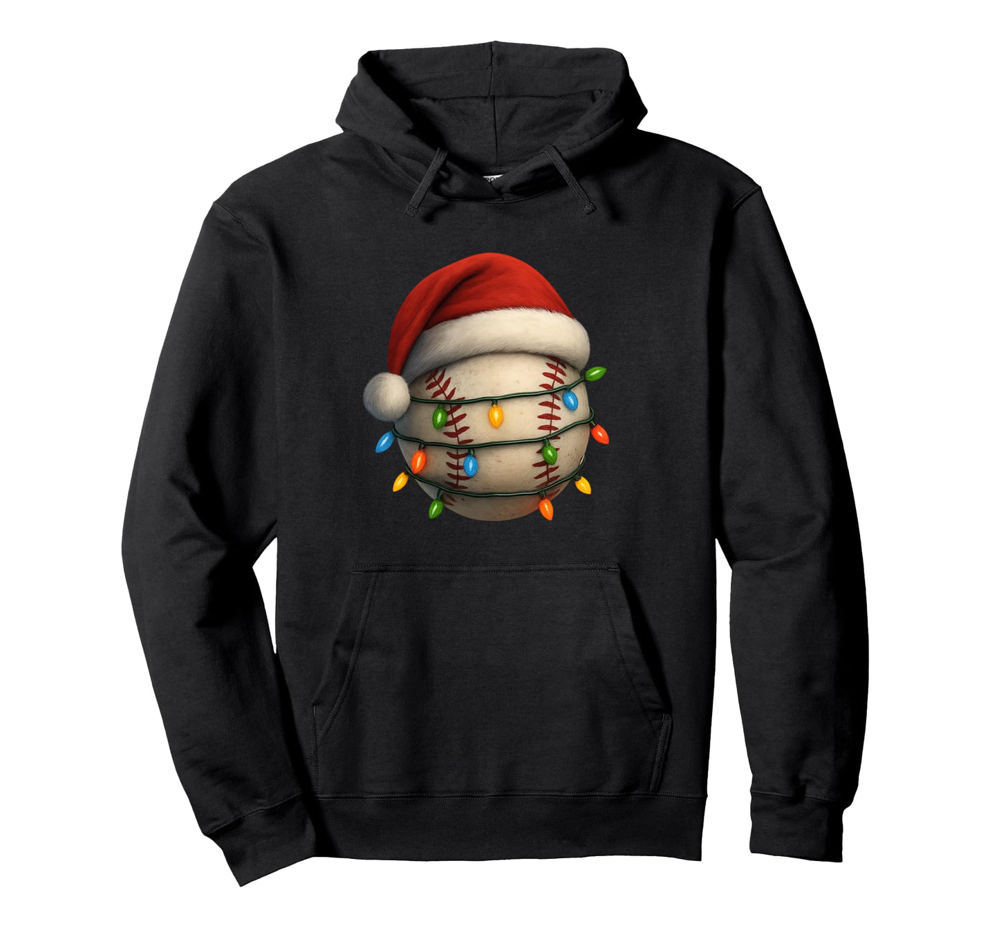 Baseball Santa Hat Lights Funny Holiday Hoodie - Graphic Print Unisex - T-Shirt, Sweatshirt, Hoodie