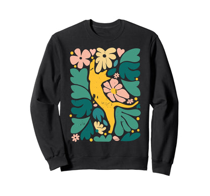 Cat Lovers Boho Matisse Flower Sweatshirt - Custom Art Print Unisex - T-Shirt, Sweatshirt, Hoodie