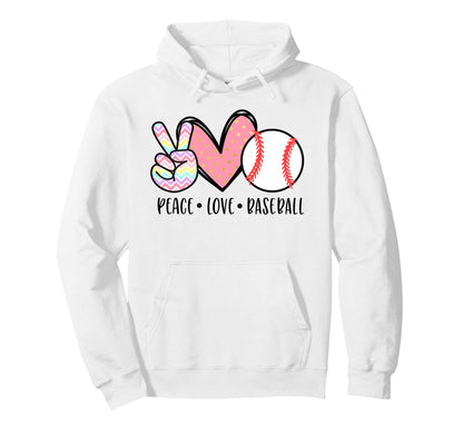 Peace Love Baseball Funny Teens Mom Hoodie - Streetwear Style Men Women - T-Shirt, Sweatshirt, Hoodie