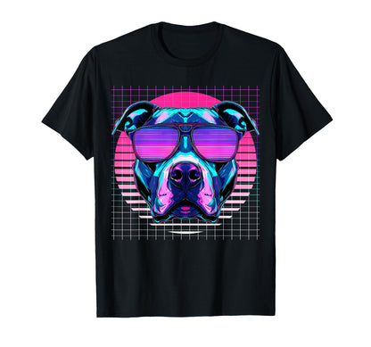 Pitbull Sunglasses Dog Vaporwave T-Shirt - Aesthetic Graphic Men Women - T-Shirt, Sweatshirt, Hoodie