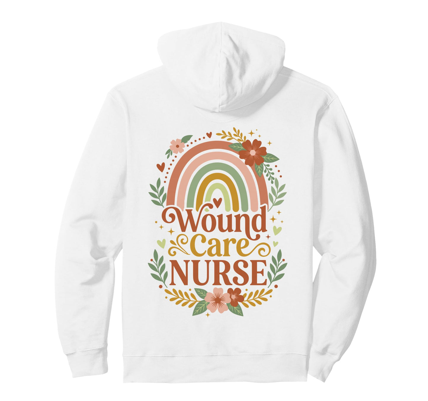 Wound Care Nurse Boho Rainbow Floral Hoodie - Minimalist Print for Adults - T-Shirt, Sweatshirt, Hoodie