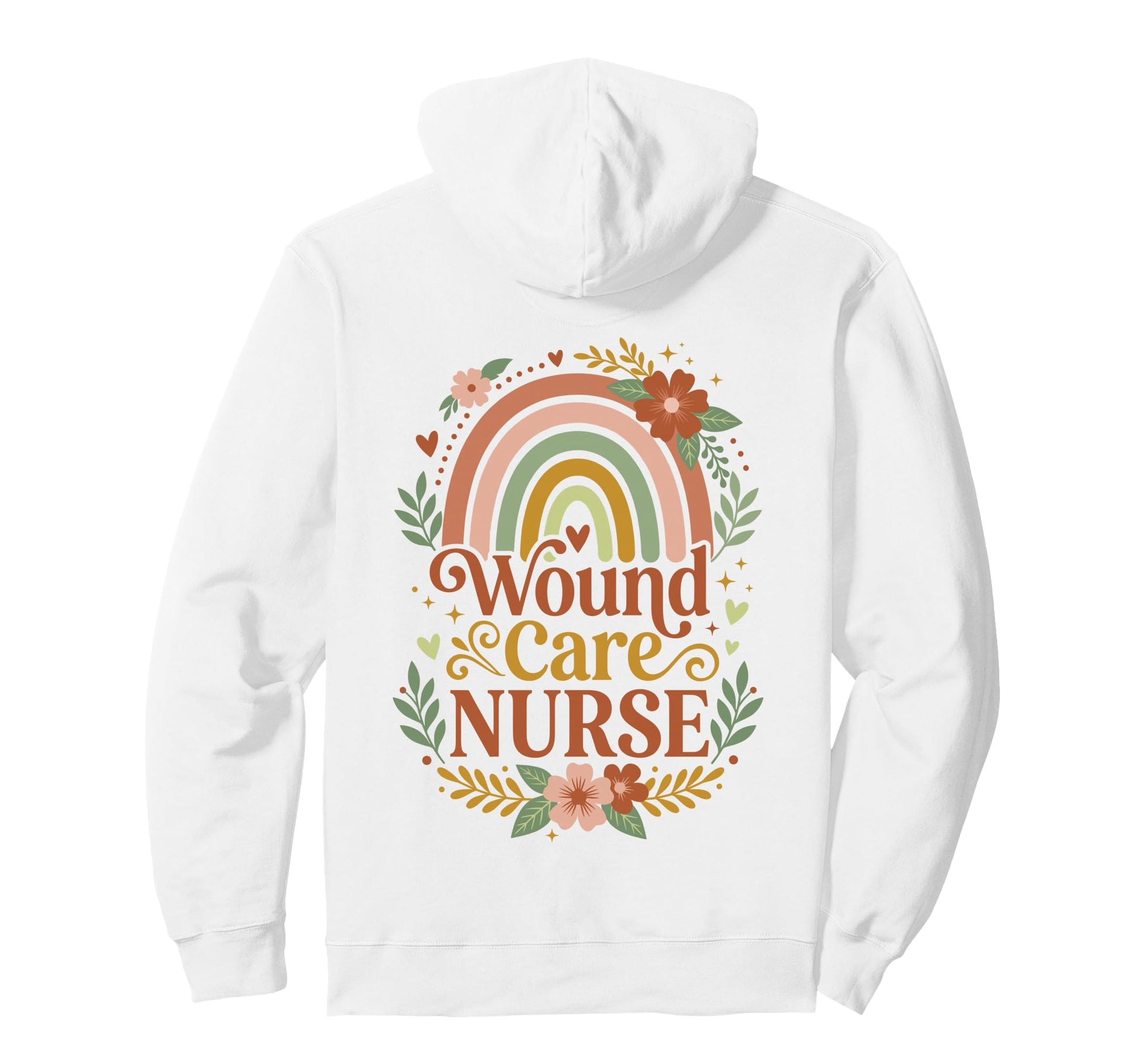 Wound Care Nurse Boho Rainbow Floral Hoodie - Minimalist Print for Adults - T-Shirt, Sweatshirt, Hoodie