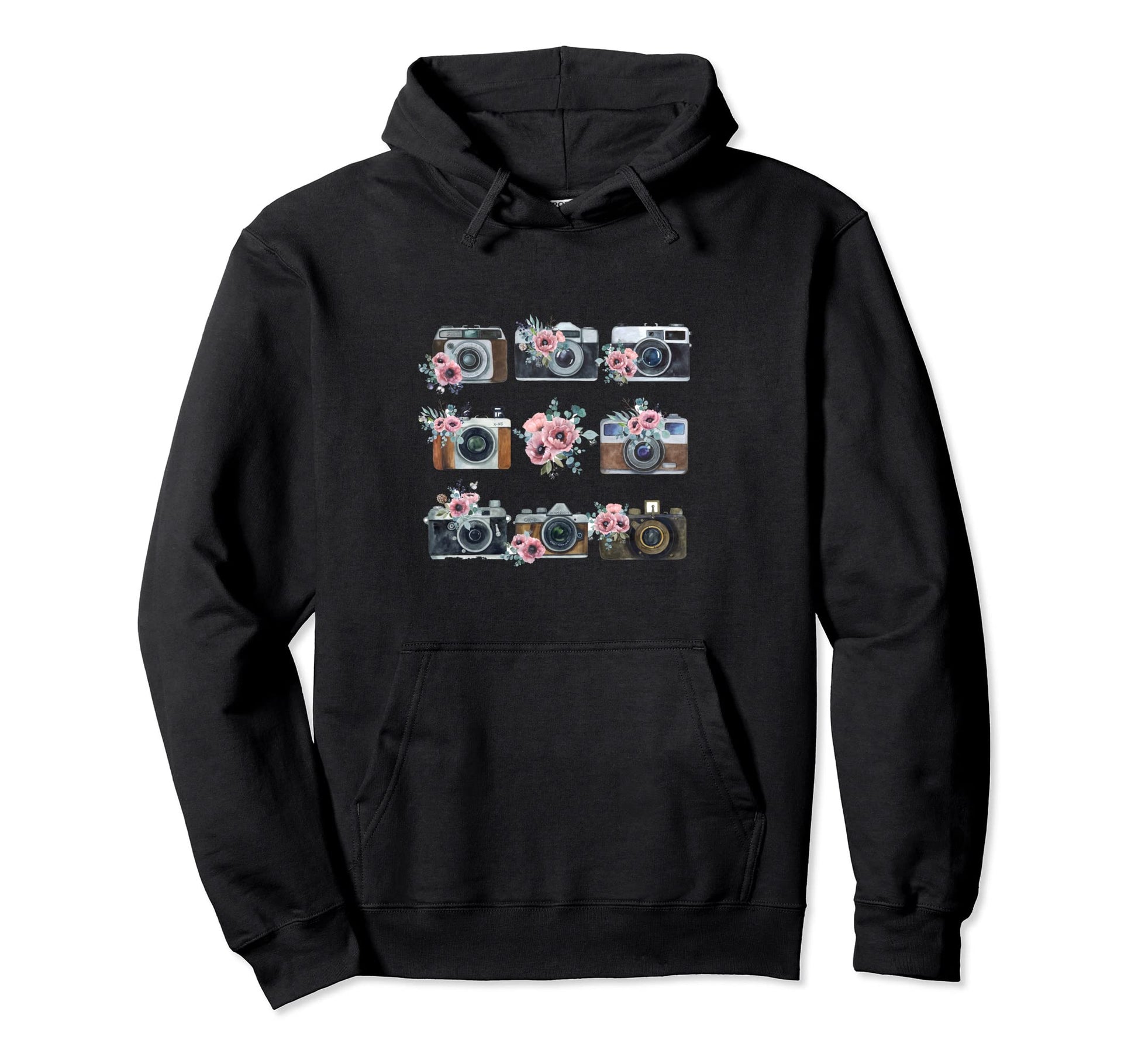 Cameras And Watercolor Flowers Hoodie - Graphic Print Men Women - T-Shirt, Sweatshirt, Hoodie