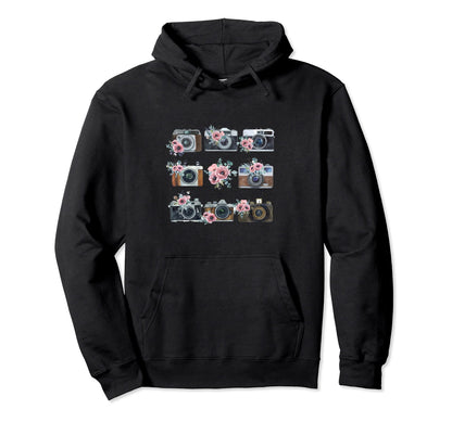 Cameras And Watercolor Flowers Hoodie - Graphic Print Men Women - T-Shirt, Sweatshirt, Hoodie