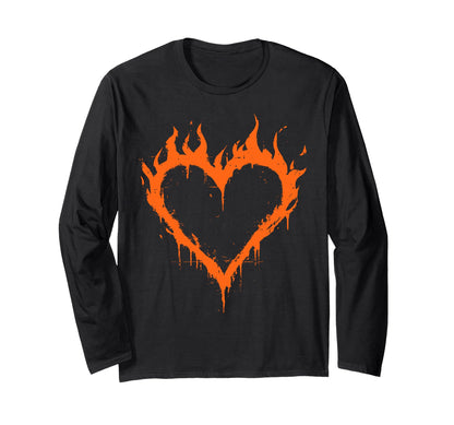 Burning Heart Fire Grunge Y2K T-Shirt - Trendy Graphic for Adults - T-Shirt, Sweatshirt, Hoodie