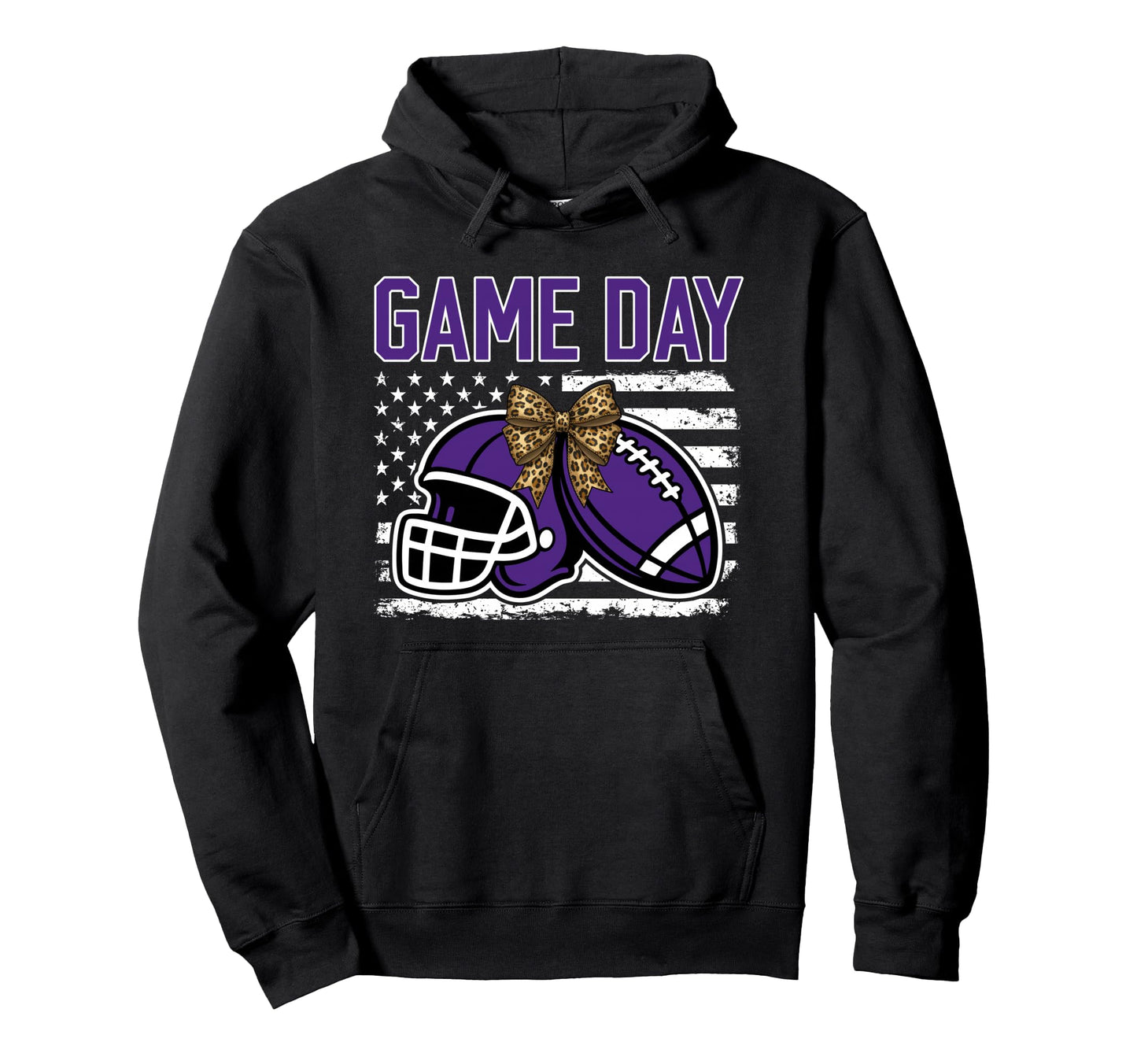Game Day Football Bow Purple Mom Mama Hoodie - Graphic Print for Adults - T-Shirt, Sweatshirt, Hoodie