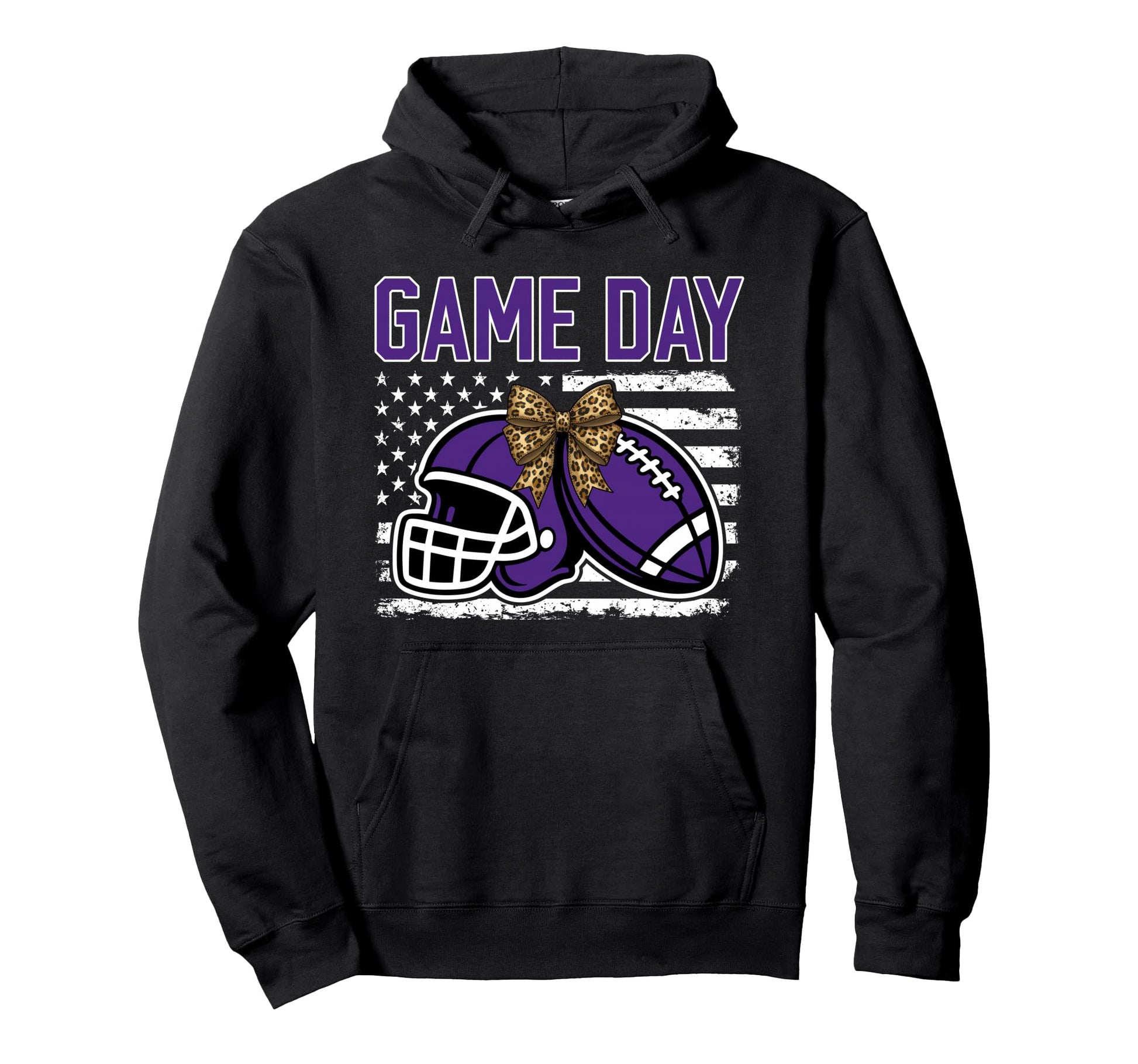 Game Day Football Bow Purple Mom Mama Hoodie - Graphic Print for Adults - T-Shirt, Sweatshirt, Hoodie