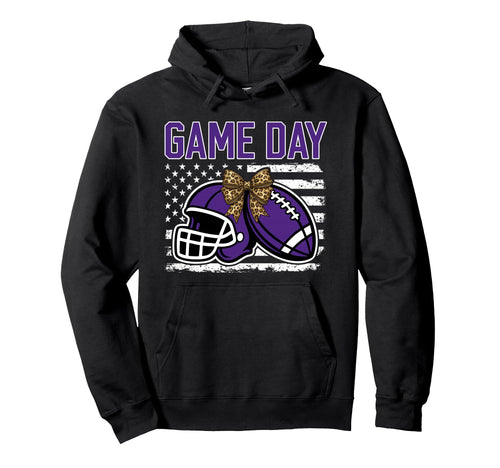 Game Day Football Bow Purple Mom Mama Hoodie - Graphic Print for Adults - T-Shirt, Sweatshirt, Hoodie