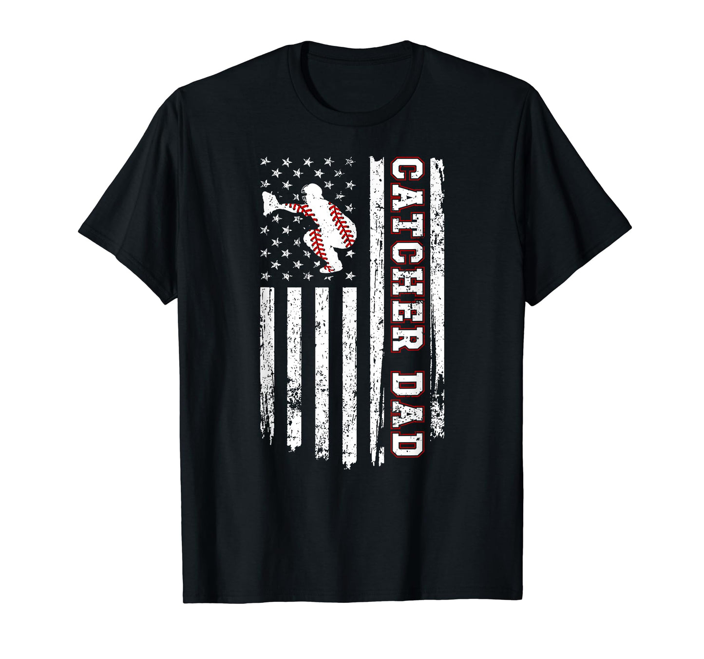 Baseball Catcher Dad Us Flag T-Shirt - Fun Novelty Design for Adults - T-Shirt, Sweatshirt, Hoodie