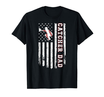 Baseball Catcher Dad Us Flag T-Shirt - Fun Novelty Design for Adults - T-Shirt, Sweatshirt, Hoodie