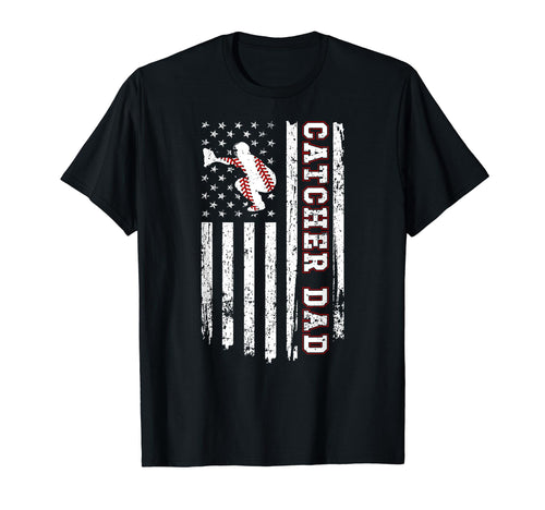 Baseball Catcher Dad Us Flag T-Shirt - Fun Novelty Design for Adults - T-Shirt, Sweatshirt, Hoodie