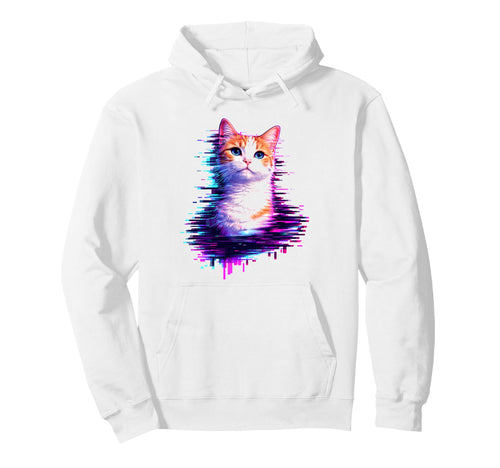Vaporwave Glitch Cat Aesthetic Hoodie - Minimalist Print for Adults - T-Shirt, Sweatshirt, Hoodie