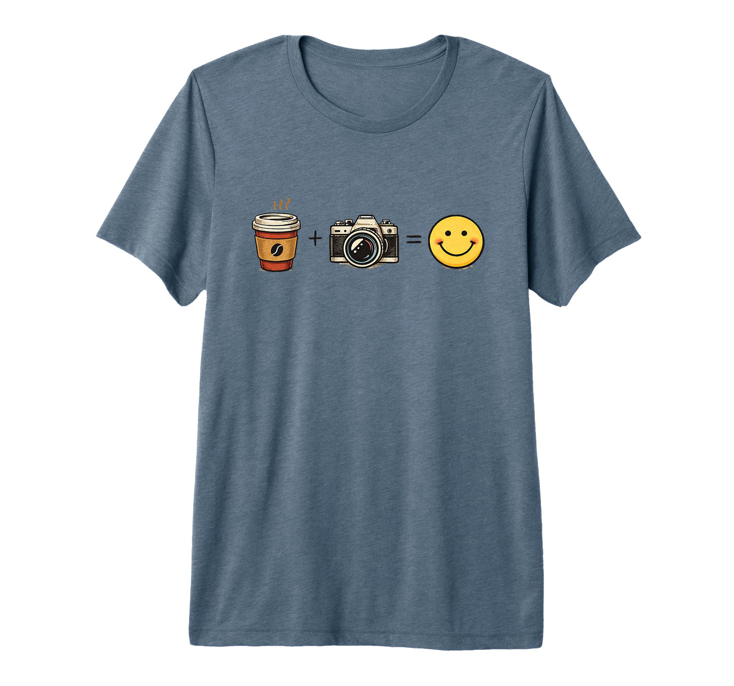 Funny Coffee Camera Happy Photographer T-Shirt - Graphic Print Men Women - T-Shirt, Sweatshirt, Hoodie