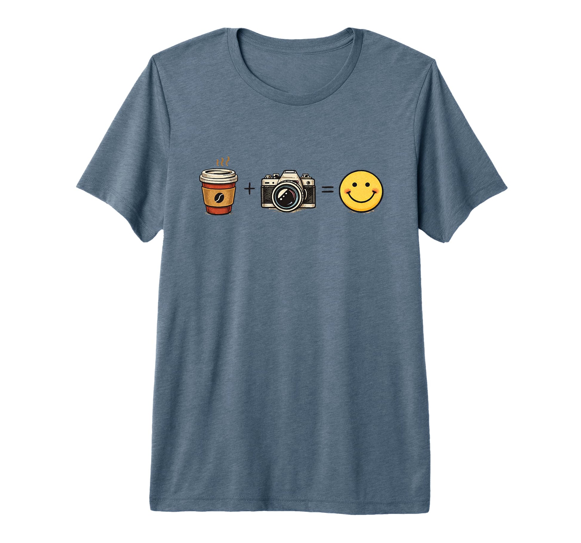 Funny Coffee Camera Happy Photographer T-Shirt - Graphic Print Men Women - T-Shirt, Sweatshirt, Hoodie