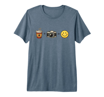 Funny Coffee Camera Happy Photographer T-Shirt - Graphic Print Men Women - T-Shirt, Sweatshirt, Hoodie