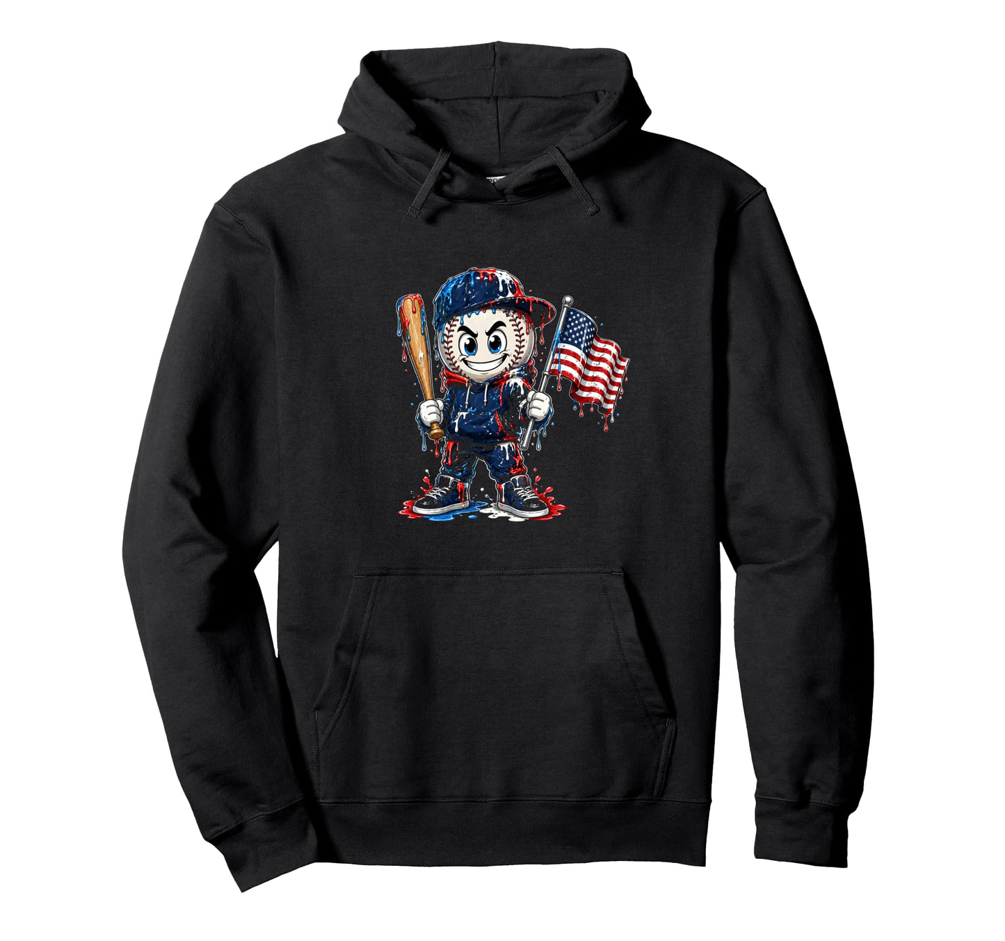 American Flag Dripping Baseball Hoodie - Casual Everyday Wear Men Women - T-Shirt, Sweatshirt, Hoodie