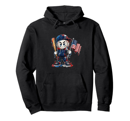 American Flag Dripping Baseball Hoodie - Casual Everyday Wear Men Women - T-Shirt, Sweatshirt, Hoodie