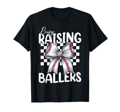 Busy Raising Ballers Baseball Coquette T-Shirt - Custom Art Print Unisex - T-Shirt, Sweatshirt, Hoodie