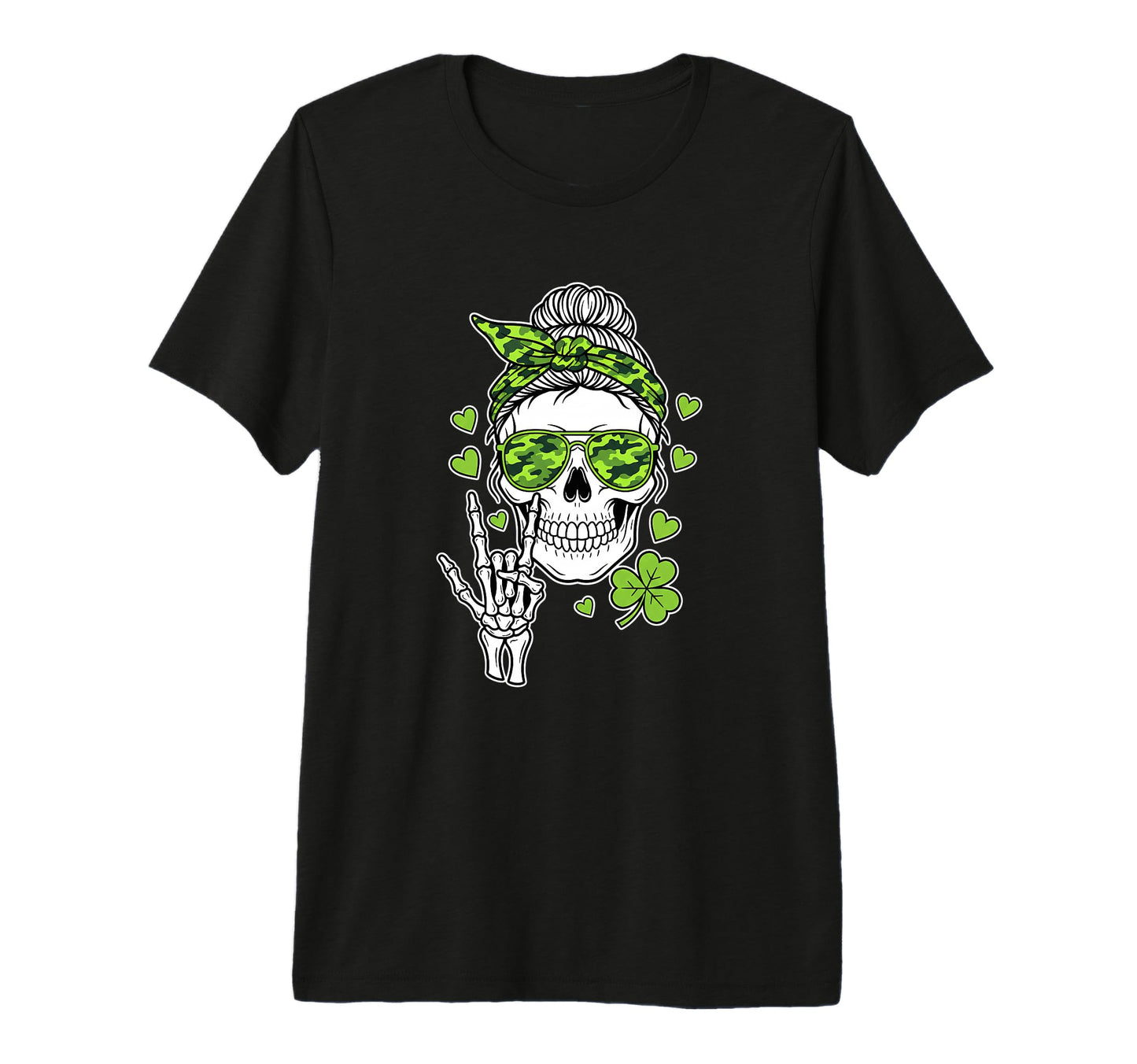 Skull Shamrock Sunglasses Rock Hand Womens T-Shirt - Graphic Print Unisex - T-Shirt, Sweatshirt, Hoodie