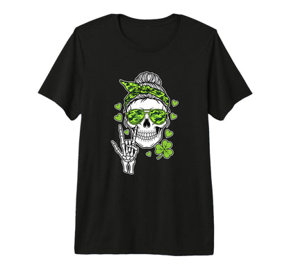 Skull Shamrock Sunglasses Rock Hand Womens T-Shirt - Graphic Print Unisex - T-Shirt, Sweatshirt, Hoodie
